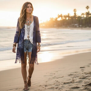 Colleen Lopez Sheer Lace Tunic Top XS Fairy Whimsy Boho Romantic Festival Fringe